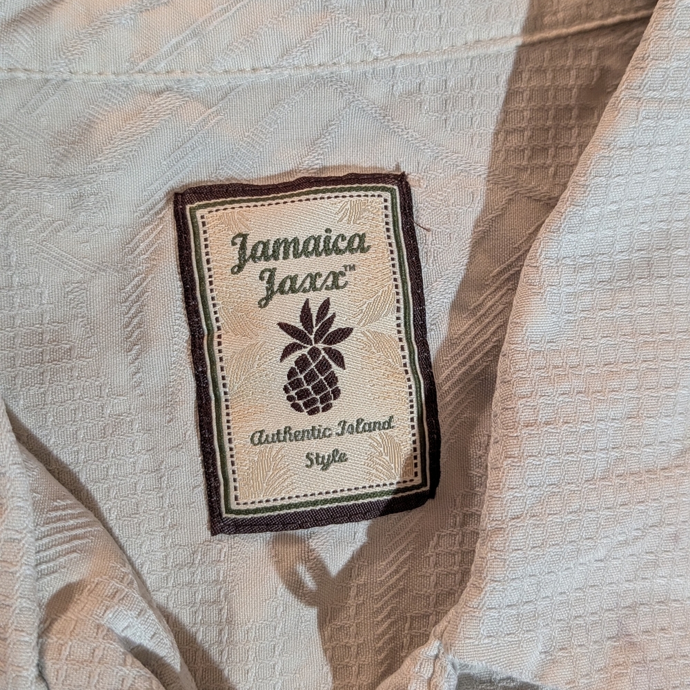 Jamaica Jaxx Men's Cream Silk Palm Print Shirt Button-Up Short Sleeve XL - Picture 4 of 6